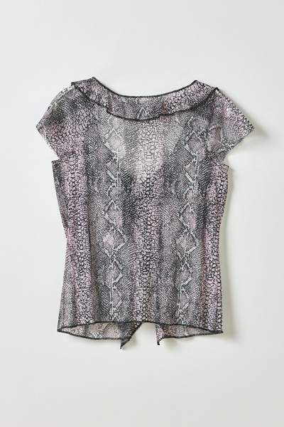 Vintage By My Grrl Snake Print Ruffle Flyaway Blouse