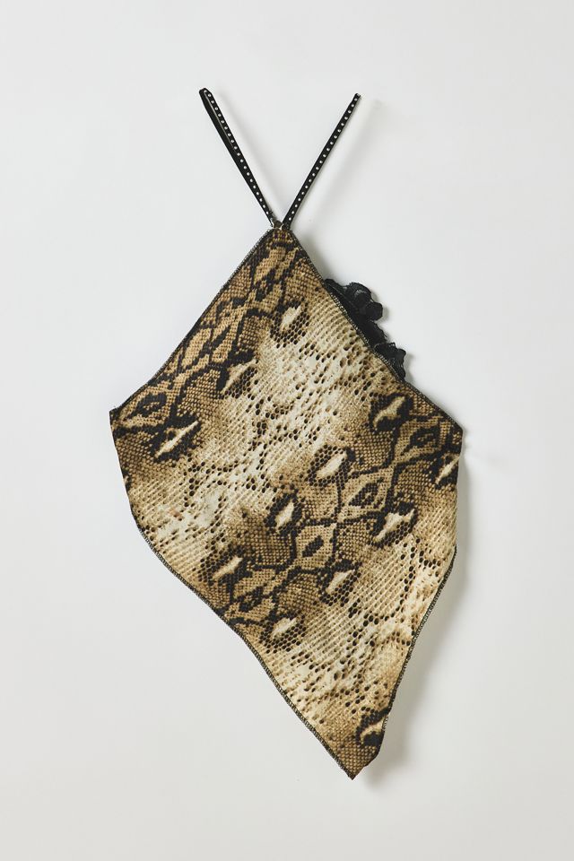 Vintage By My Grrl Snake Print Lace Applique Studded Handkerchief Top #1