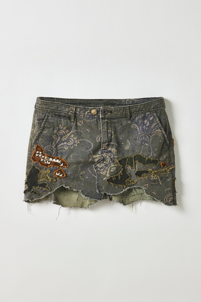 Vintage By My Grrl Paisley Patched Graphic Raw Hem Mini Skirt