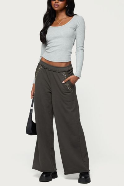 Edikted Wrenn Studded Wide Leg Sweatpants In Dark/gray, Women's At Urban Outfitters In Gray