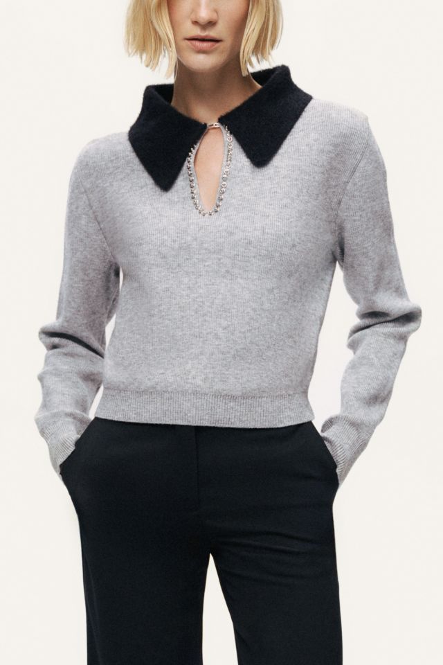 Nocturne Contrast Collar Keyhole Knit Sweater #1