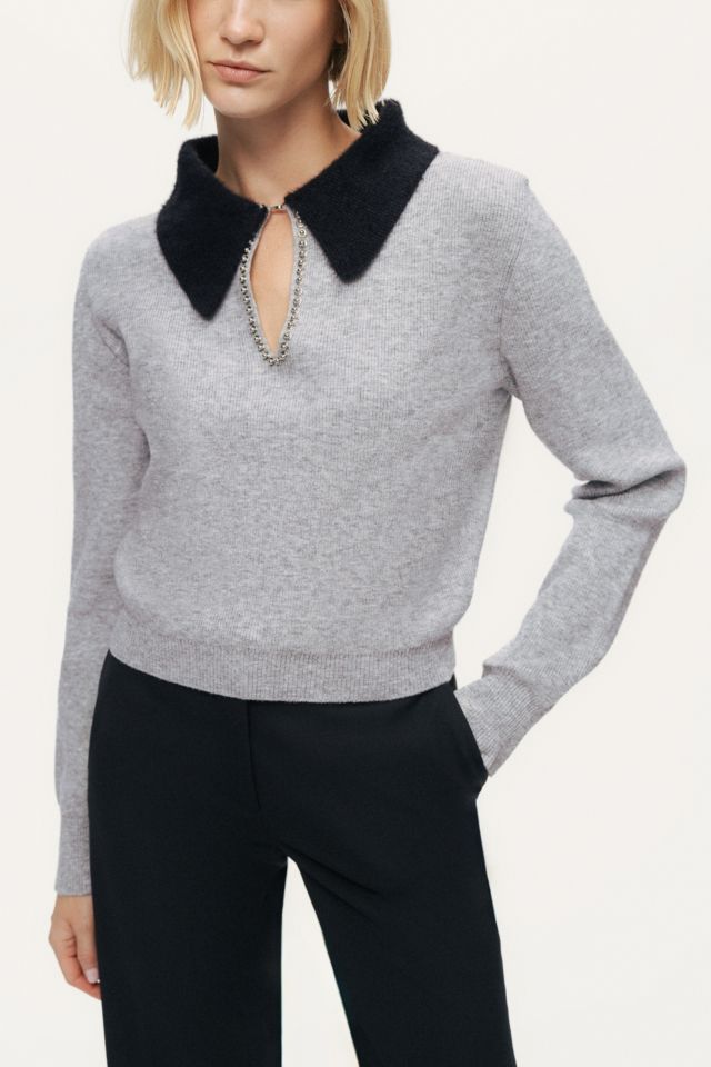 Nocturne Contrast Collar Keyhole Knit Sweater #2