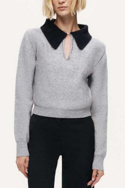 Nocturne Contrast Collar Keyhole Knit Sweater