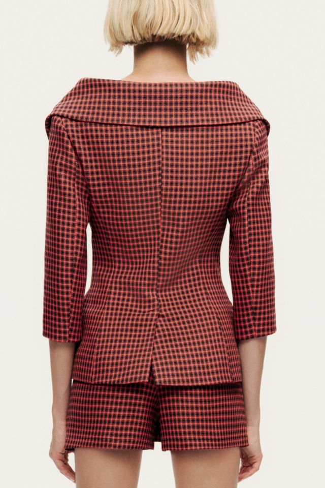 Nocturne Checked Portrait Collar Double-Breasted Top #3