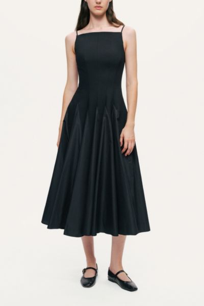 Nocturne Square-Neck Pleated Midi Dress