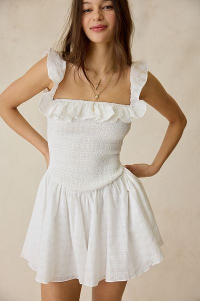 Kimchi Blue Aster Boatneck Drop Waist Romper | Urban Outfitters Canada