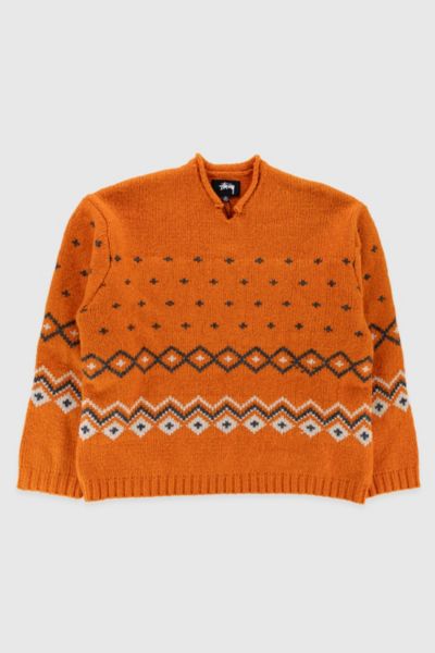 Stussy Roll V Neck Fair Isle Sweater