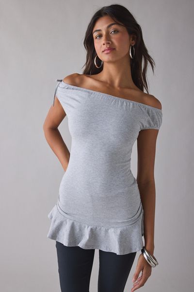 Motel Kanao Off-The-Shoulder Ruffle Tunic Top