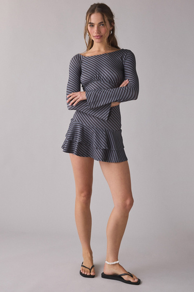 Motel Hongsai Asymmetric Boatneck Long Sleeve Mini Dress