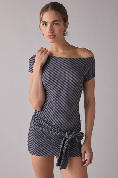 Motel Genya Asymmetric Off-Shoulder Tie Waist Mini Dress