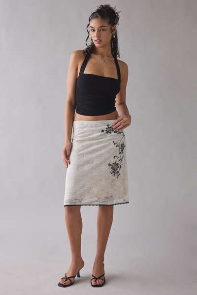 Motel Laykha Lace Slip Midi Skirt | Urban Outfitters