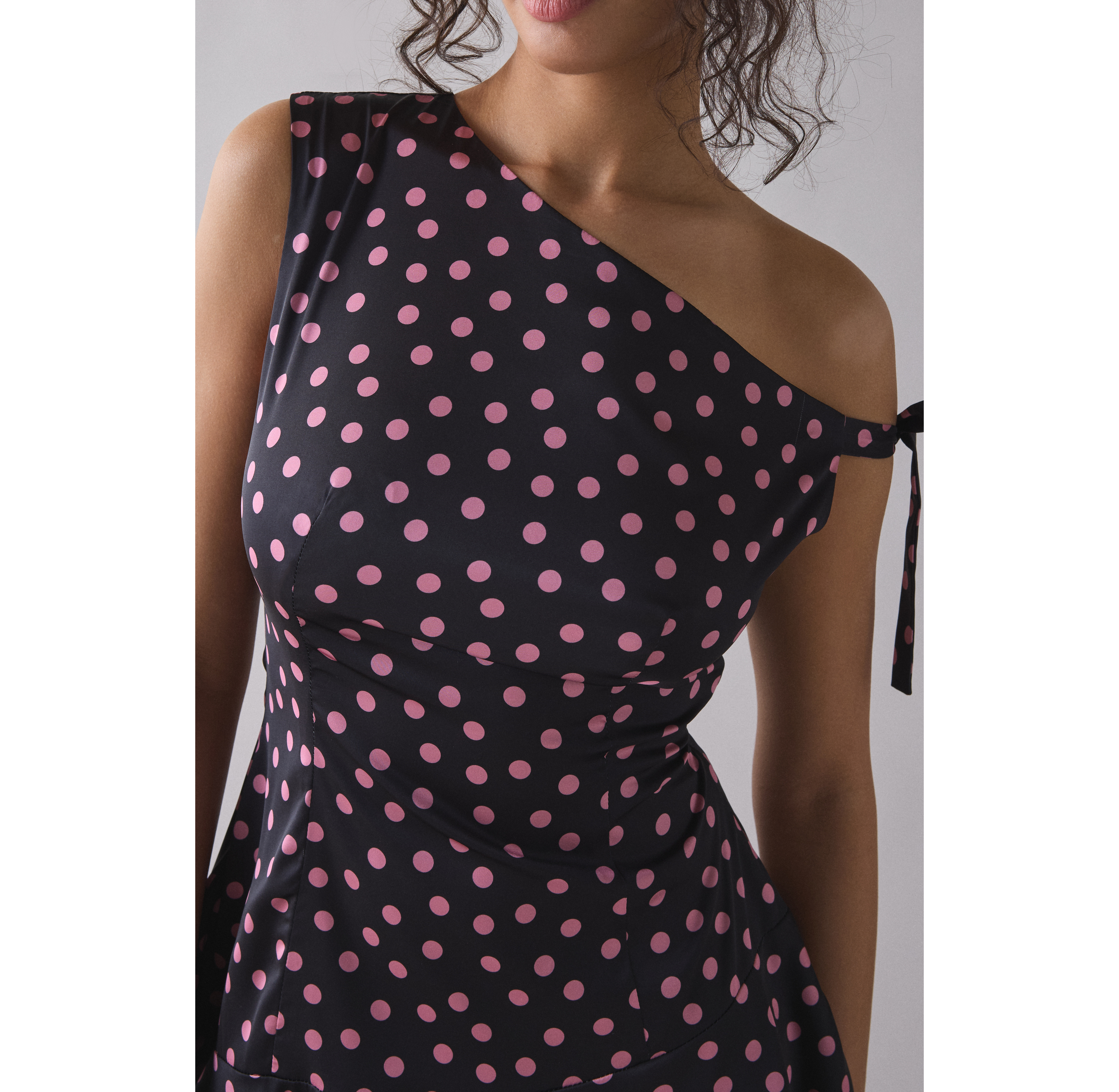 Motel Maribel Asymmetric One-Shoulder Polka Dot Mini Dress