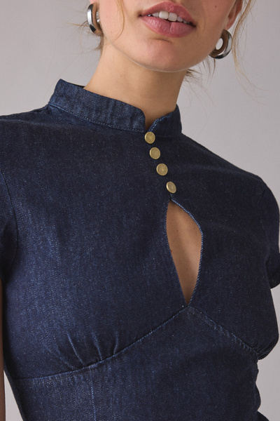Motel Manama Band Collar Denim Mini Dress