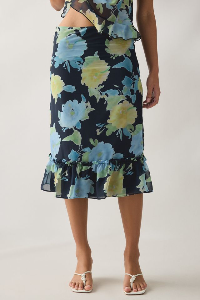 Motel Tarla Floral Chiffon Ruffle Midi Skirt #1