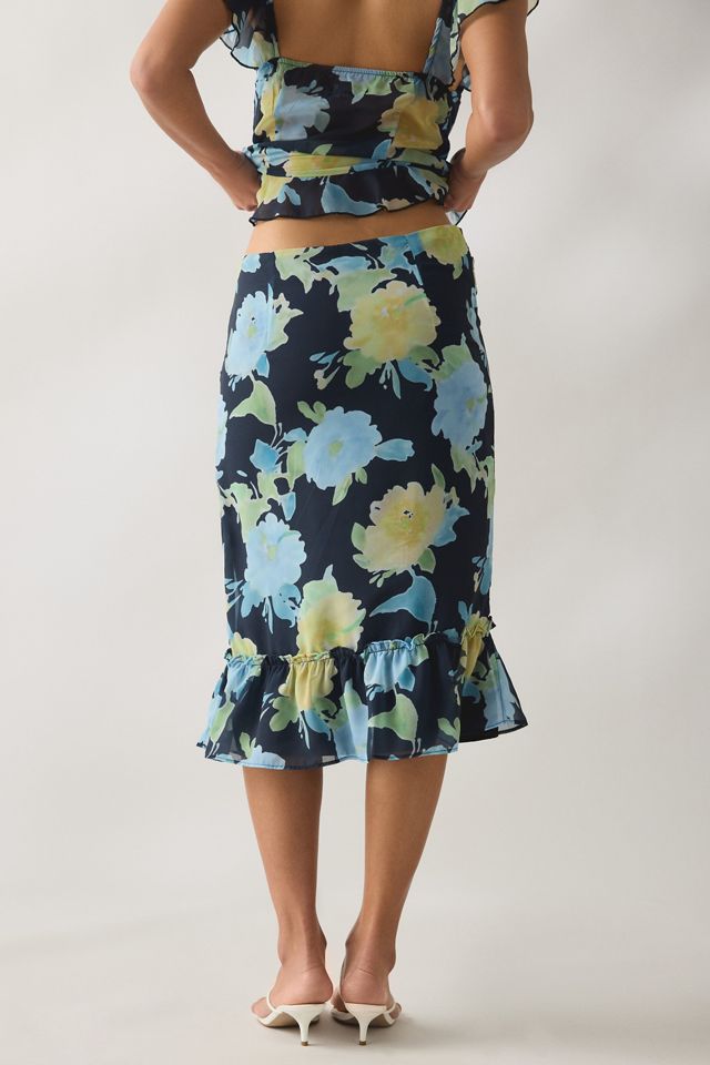 Motel Tarla Floral Chiffon Ruffle Midi Skirt #2