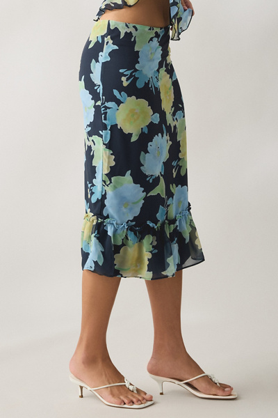 Motel Tarla Floral Chiffon Ruffle Midi Skirt