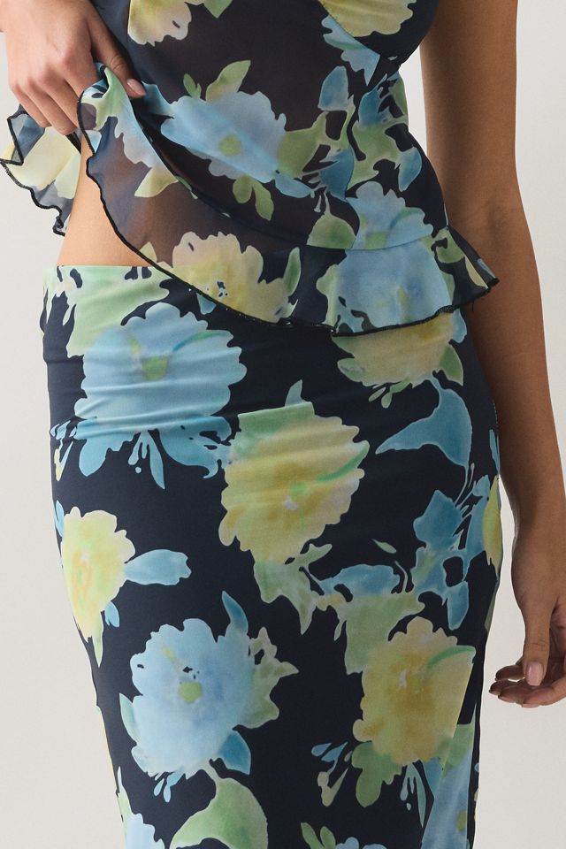 Motel Tarla Floral Chiffon Ruffle Midi Skirt #4