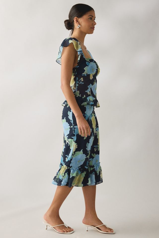 Motel Selita Floral Chiffon Flutter Sleeve Ruffle Top | Urban Outfitters