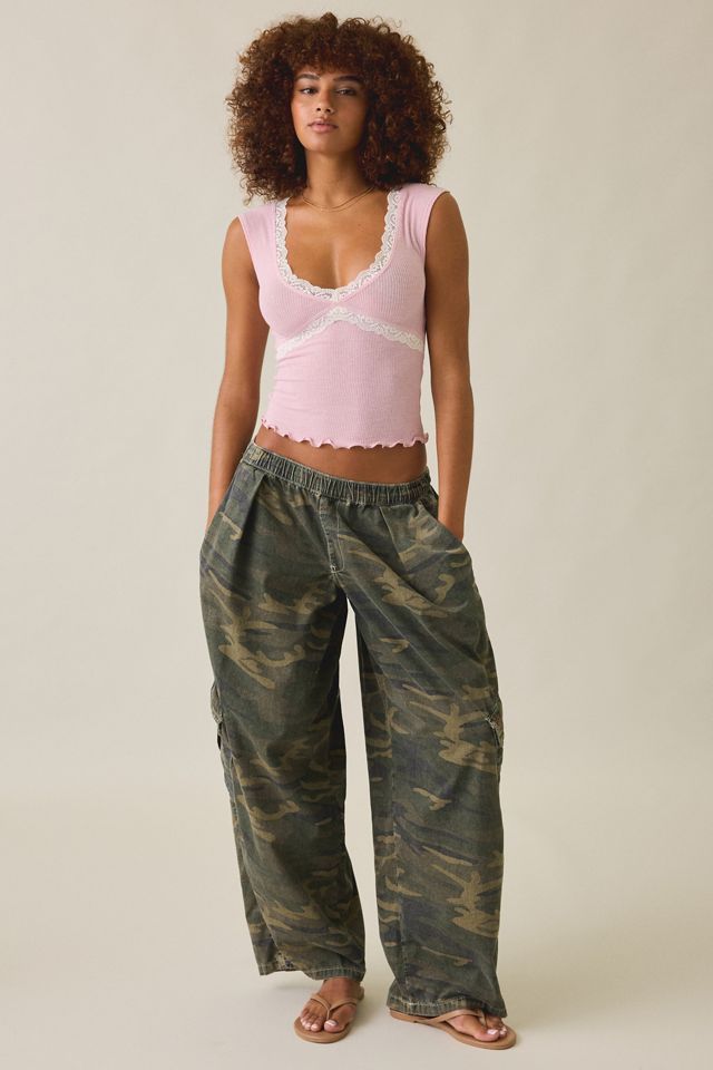 Out From Under Diana Plunging Lace Trim Cap Sleeve Top #1