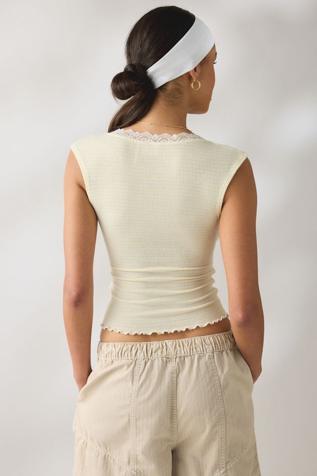 Out From Under Diana Plunging Lace Trim Cap Sleeve Top #2