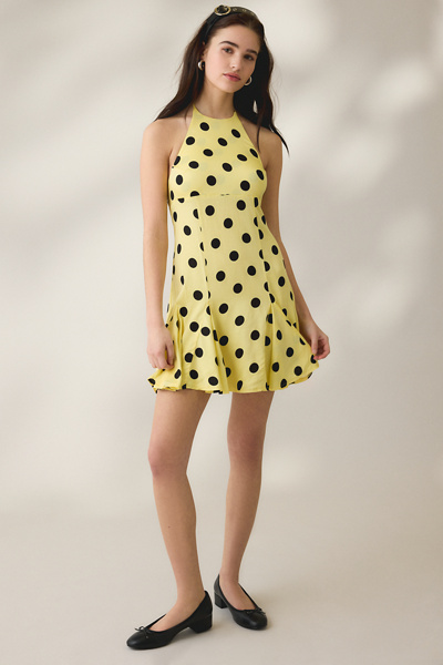 Kimchi Blue Short Story High Neck Halter Mini Dress in Polka Dot, Women’s at Urban Outfitters