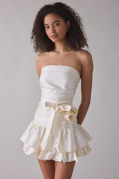 Zemeta Butter Rose Pick Drop Waist Strapless Mini Dress