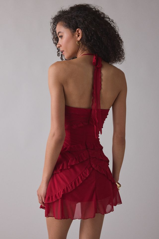 Zemeta Verry Berry Rose Ruffle Halter Neck Mini Dress #3