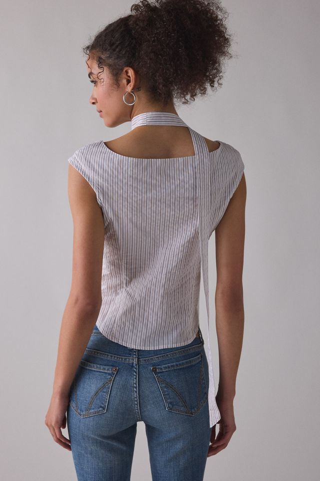 Haut Zemeta à rayures Latte avec détail foulard #2
