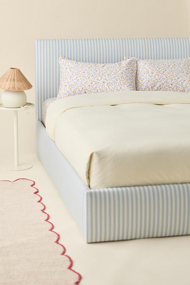 Beau Square Striped Upholstered Platform Bed