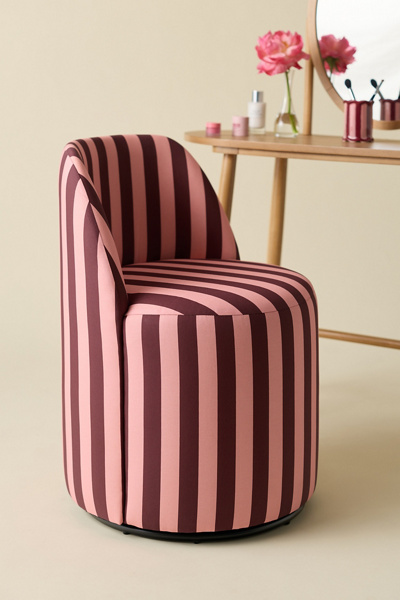 Urban Outfitters Rosie Striped Upholstered Swivel Vanity Chair In Pink Combo At  In Burgundy