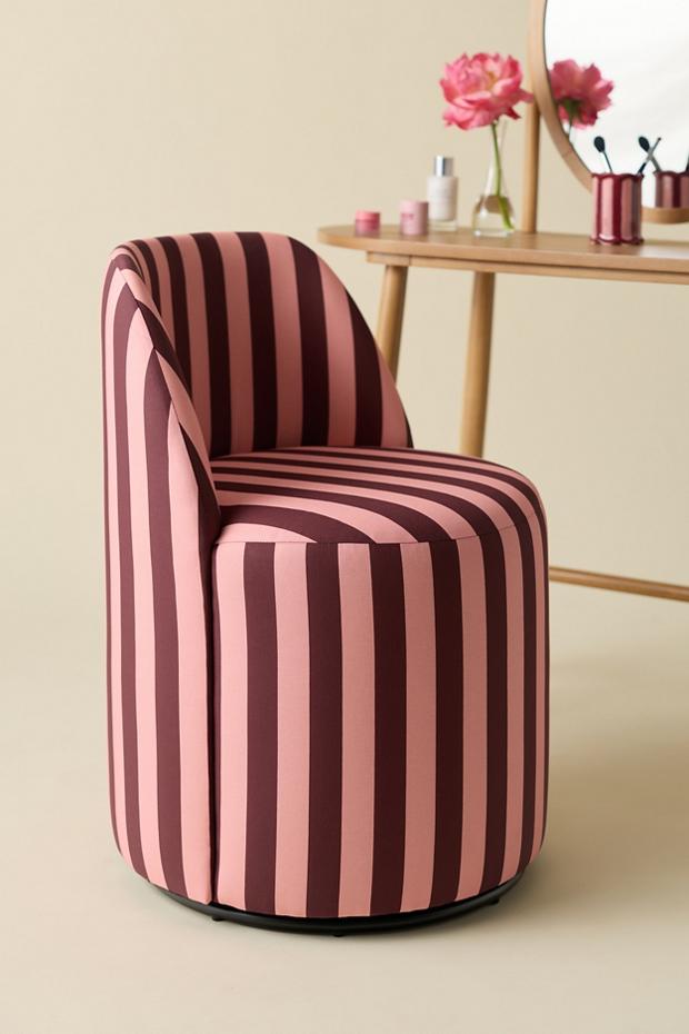 Rosie Striped Upholstered Swivel Vanity Chair