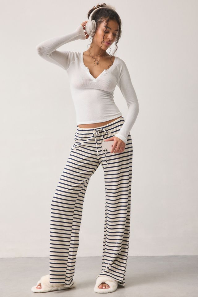 Out From Under Diana Ribbed Picot Trim Long Sleeve Henley Top #1