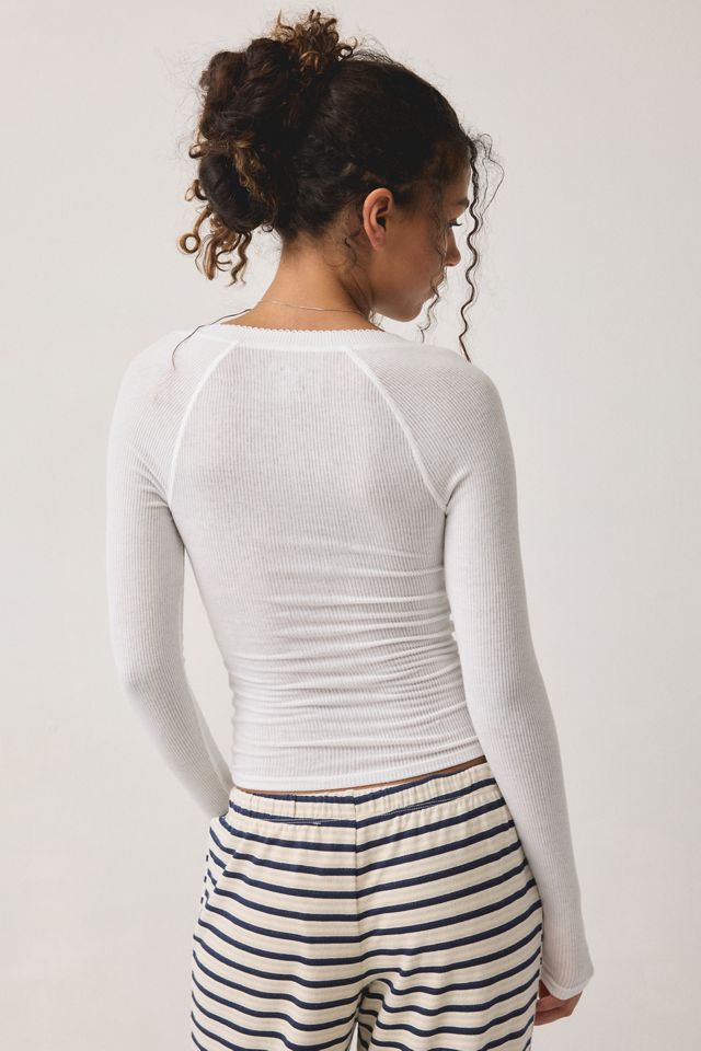Out From Under Diana Ribbed Picot Trim Long Sleeve Henley Top #2