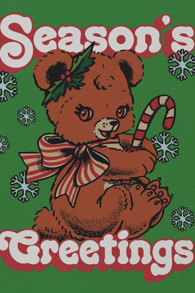Red Cap Christmas Teddy Bear Holiday Card #1