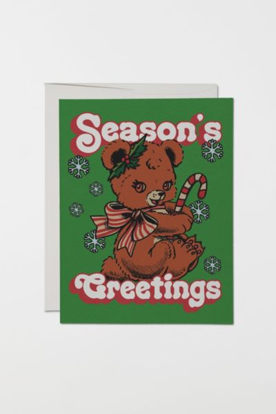Red Cap Christmas Teddy Bear Holiday Card