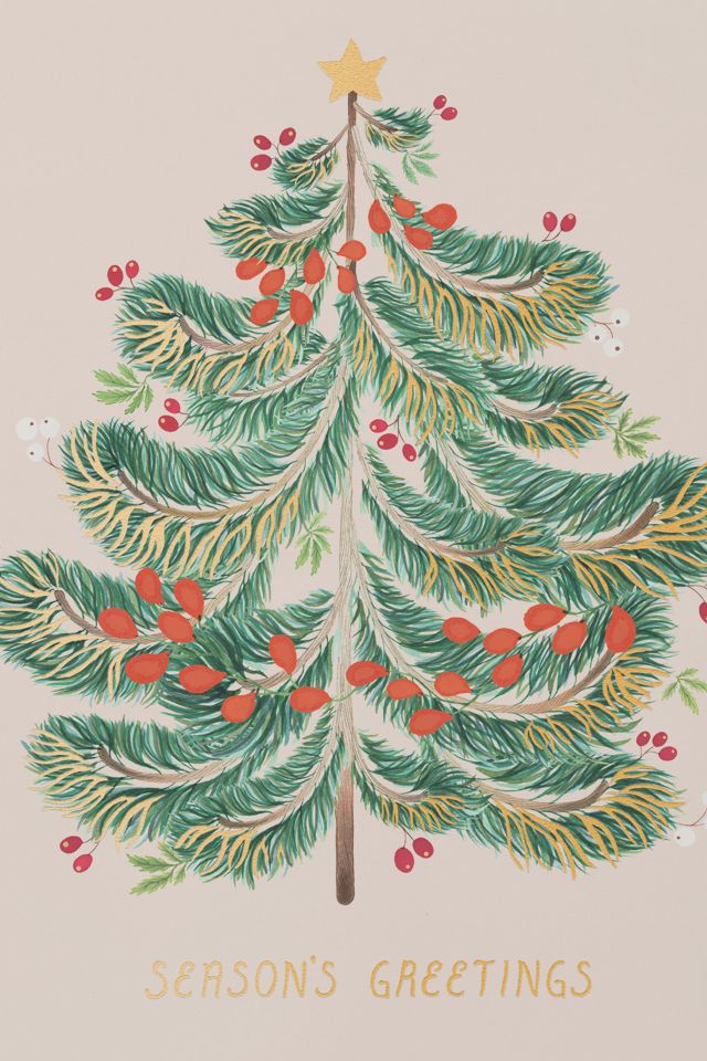 Red Cap Festive Evergreen Holiday Card #1