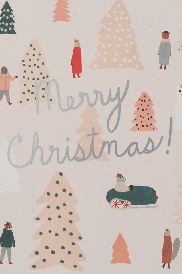 Red Cap Pink Trees Holiday Card #1