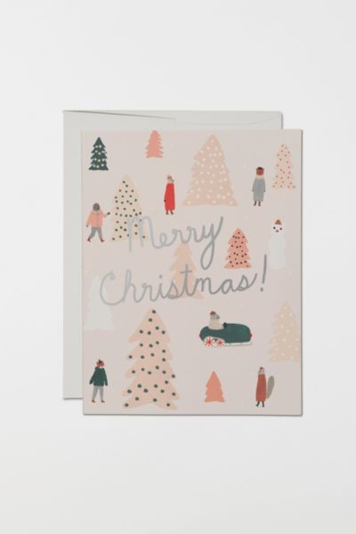 Red Cap Pink Trees Holiday Card