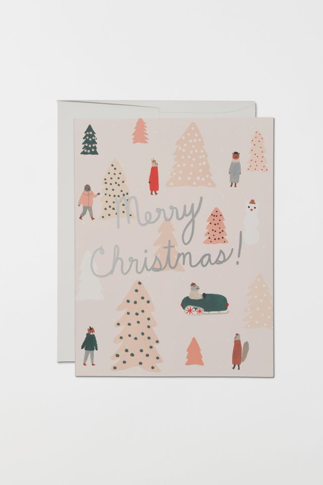 Red Cap Pink Trees Holiday Card