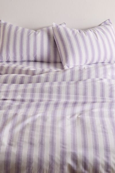 Feathered Striped Brushed Cotton Duvet Cover Set