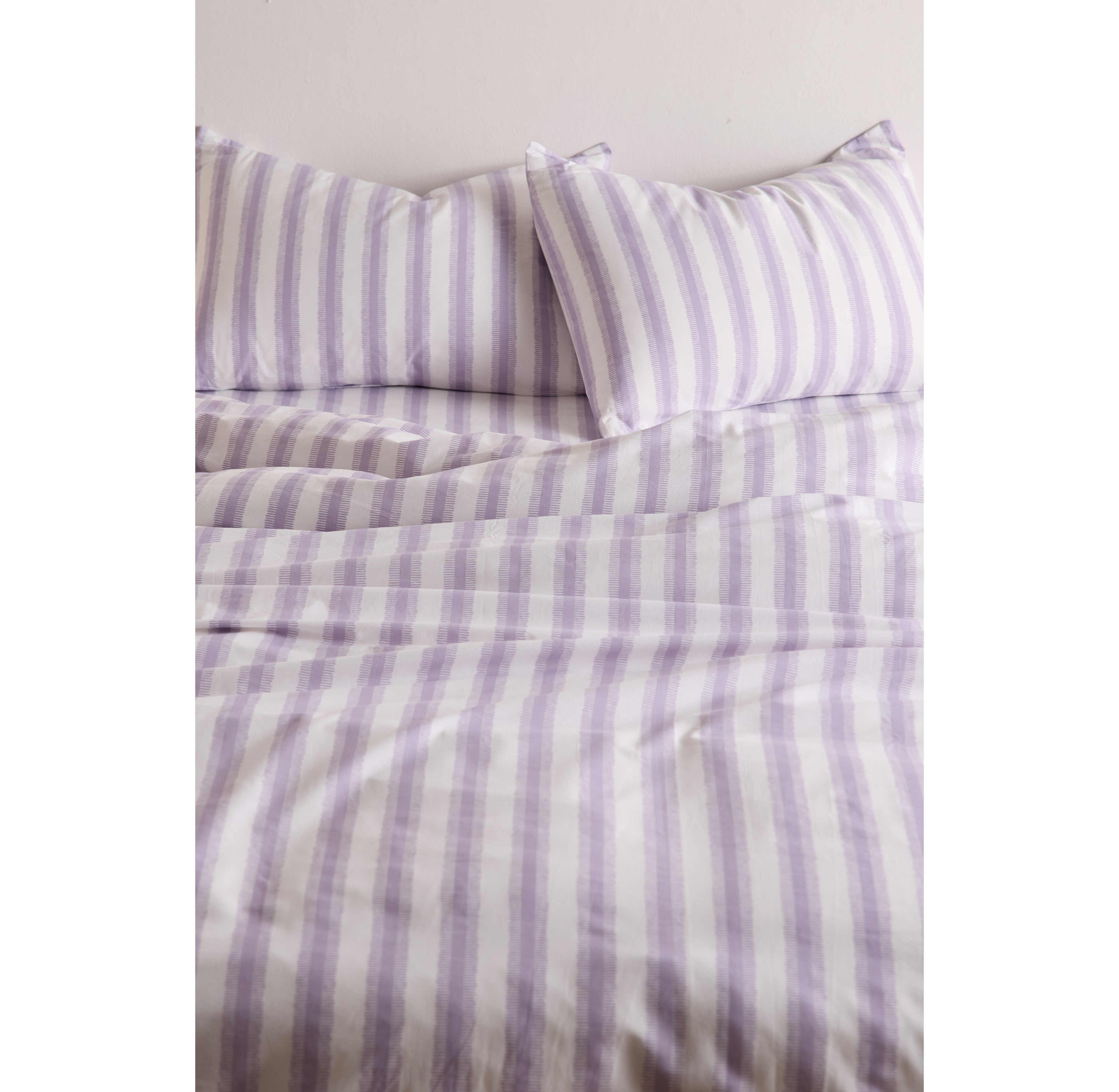 Feathered Striped Brushed Cotton Duvet Cover Set