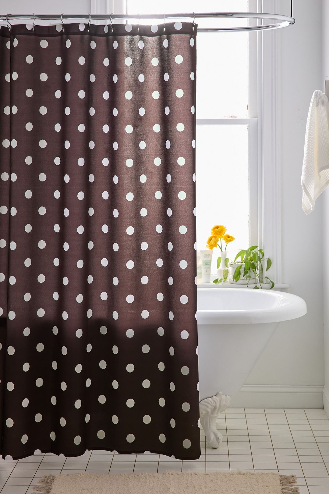 Classic Polka Dot Patterned Shower Curtain - Light Brown, 74"l x 71"w