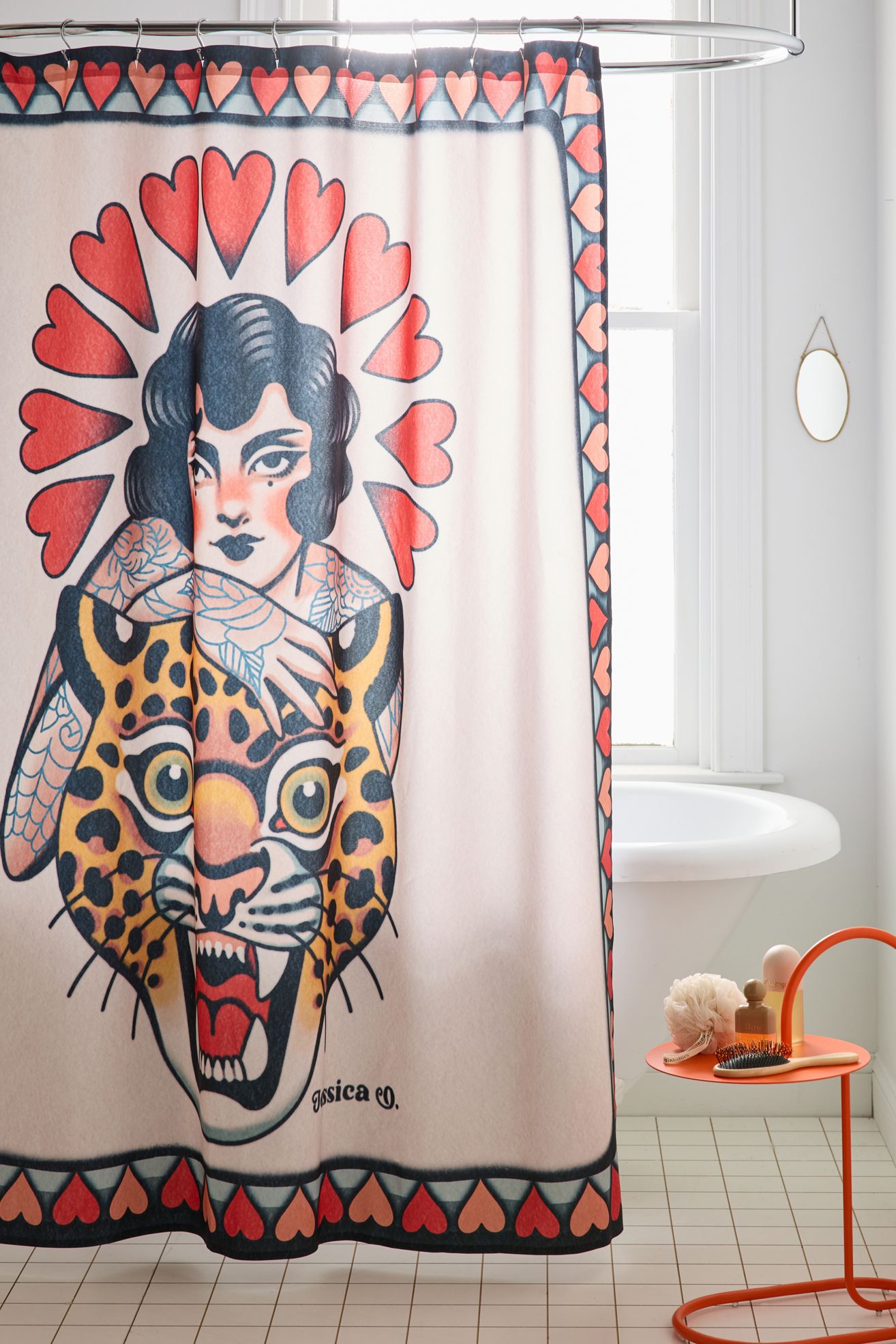 Jessica O. Untamed Love Printed Shower Curtain - Orange Multi, Regular, 74"l x 71"w