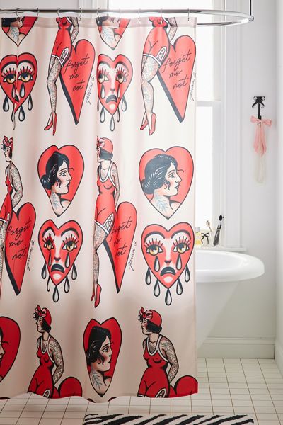 Jessica O. Hearts Patterned Shower Curtain