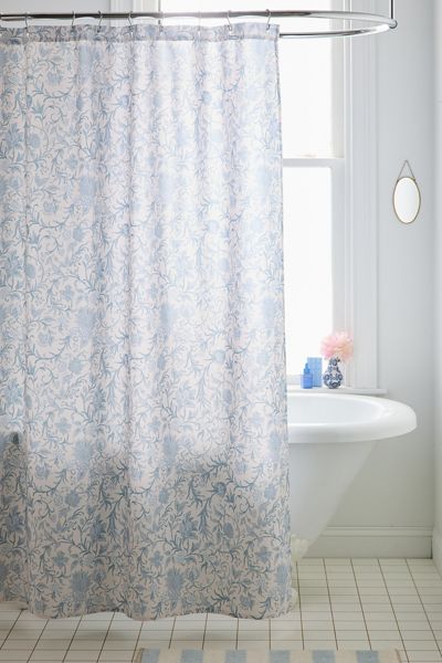 Jacobean Floral Patterned Shower Curtain