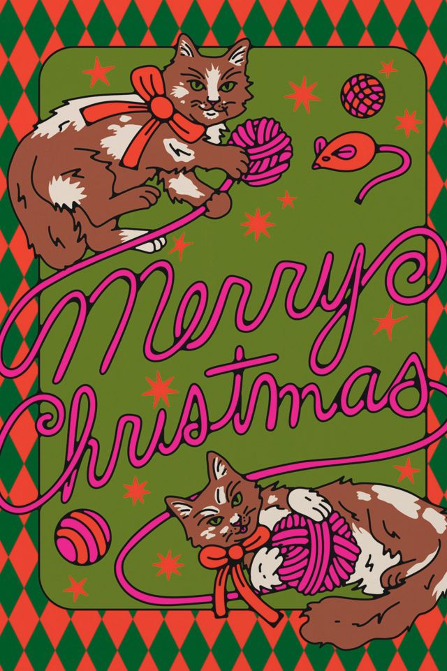 Red Cap Christmas Kittens Holiday Card #1