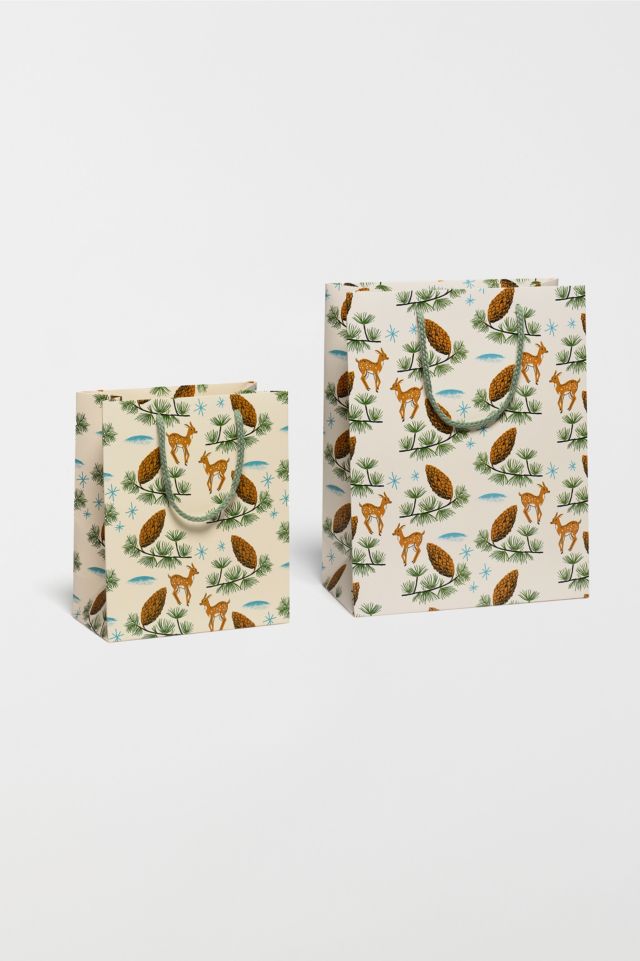 Red Cap Deer and Pine Cones Gift Bag #1