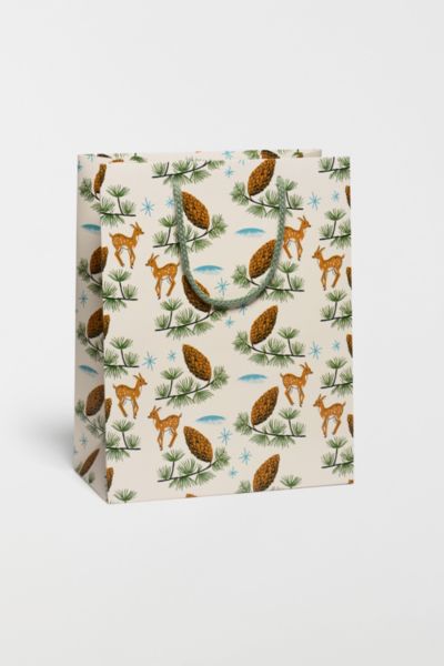 Red Cap Deer and Pine Cones Gift Bag