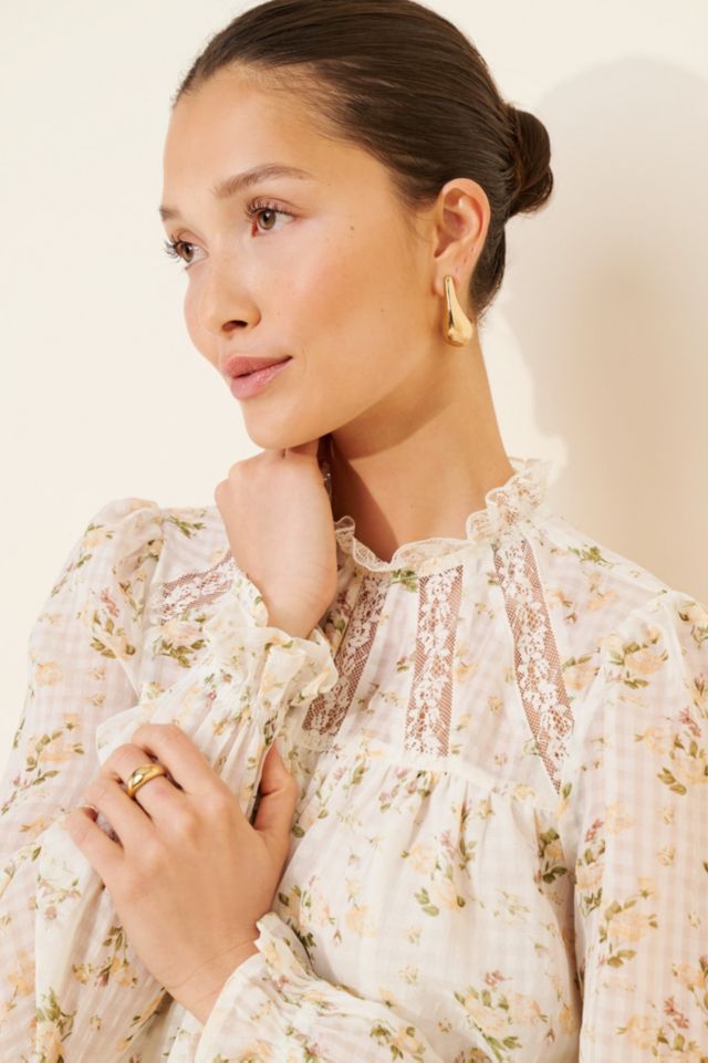 Dizzy Lizzy Floral Lace Insert Peasant Blouse #2