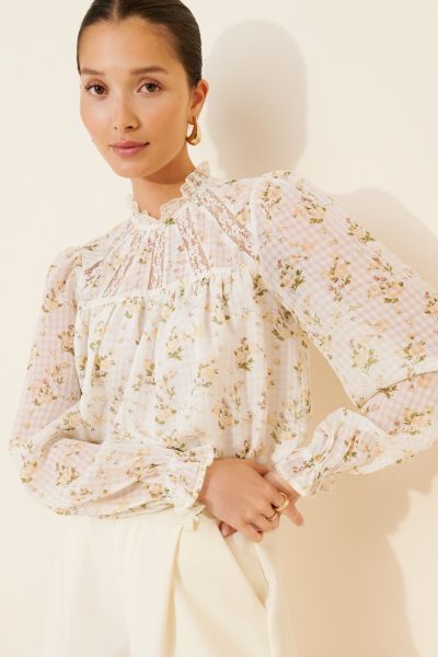 Dizzy Lizzy Floral Lace Insert Peasant Blouse